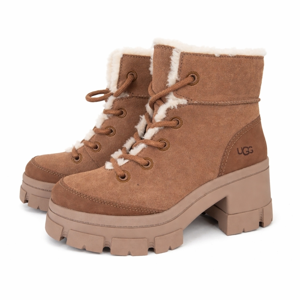 UGG Brooklyn Lace Up Cuff Boots Chestnut Waterproof Suede New $180